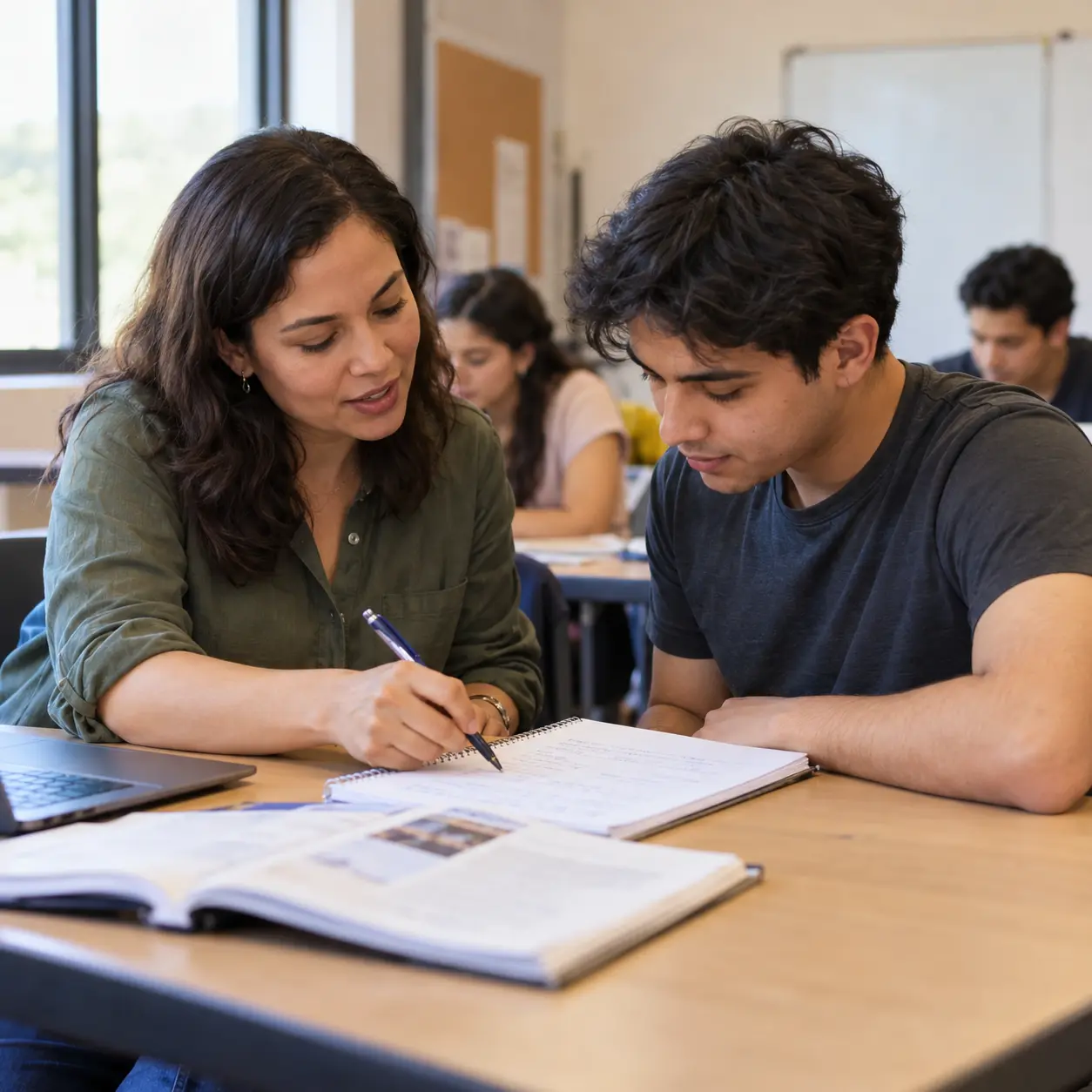Docente y estudiante practicando de forma cercana y personalizada